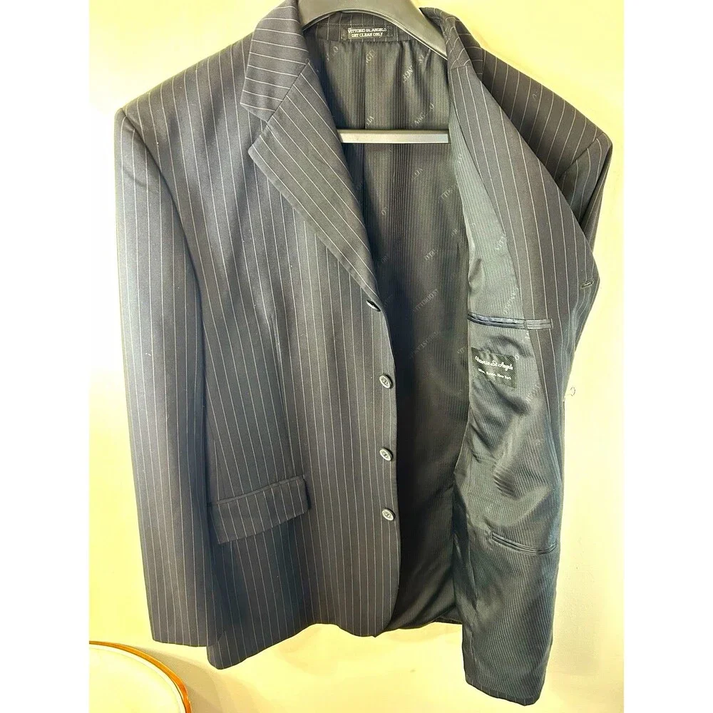 Vittorio St. Angelo Black White Pinstripe Blazer 42L Long 4-Button Notch Lapel